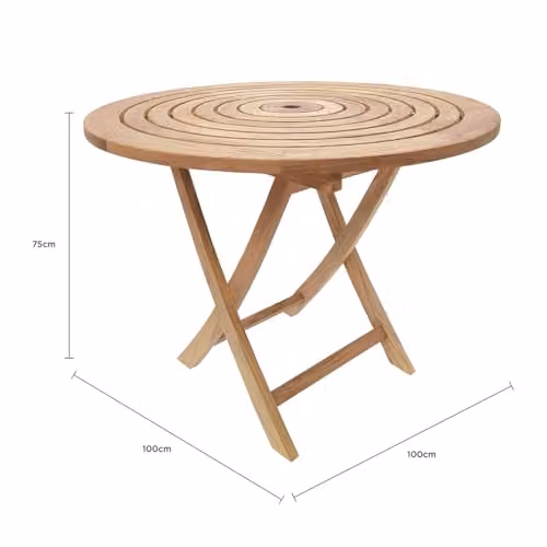 Charles Bentley Teak Round Folding Dining Table, Brown, W: 100 cm, D: 75 cm – 2
