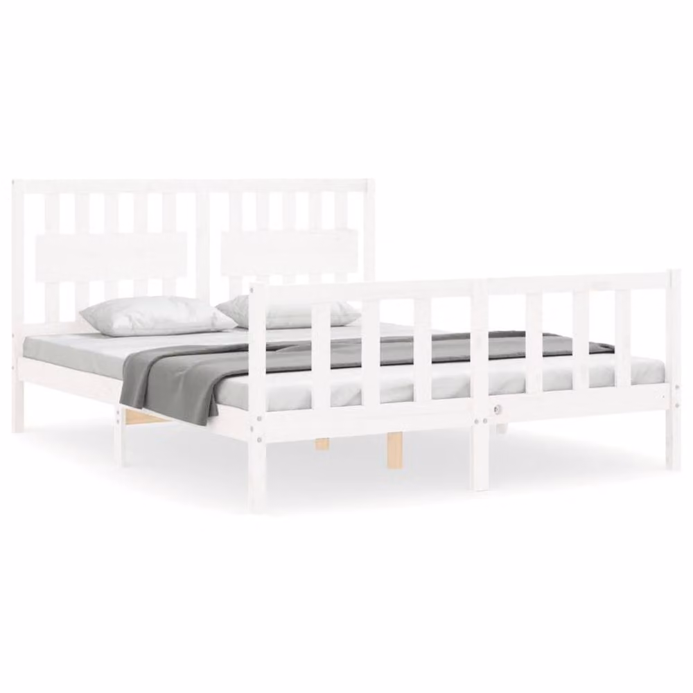 Berkfield Home Beautiful Bed Frame with Headboard in White Solid Pine Wood, W/D/H: 160 x 200 x 165.5 cm – 2