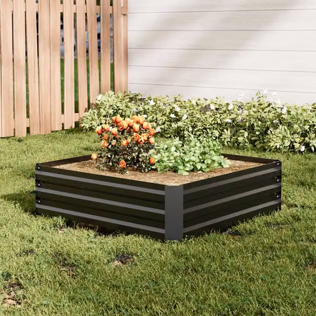 Lifeideas Modern Matt Black Metal Raised Bed for Vegetable, Herb or Ornamental Gardens