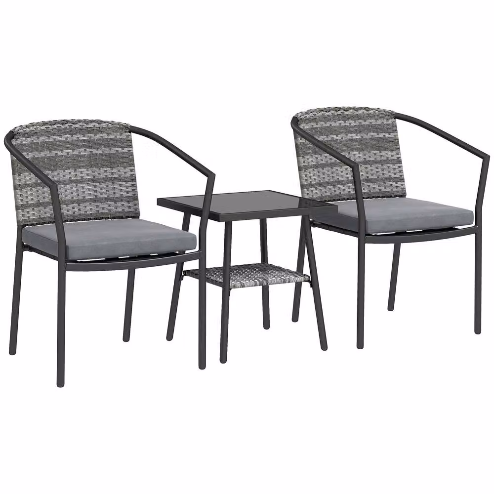 STILVORA Modern Coffee Table Set with Steel Frame and Glass in Grey – 4
