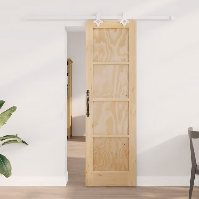 Berkfield Home Minimalist Sliding Door with Hardware Set in Beige Solid Pine, W: 61 cm, H: 198.5 cm