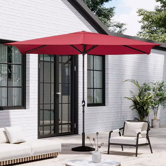 Breeins Red Rectangular Parasol with Embossed Floral Pattern and Composite Resin Base