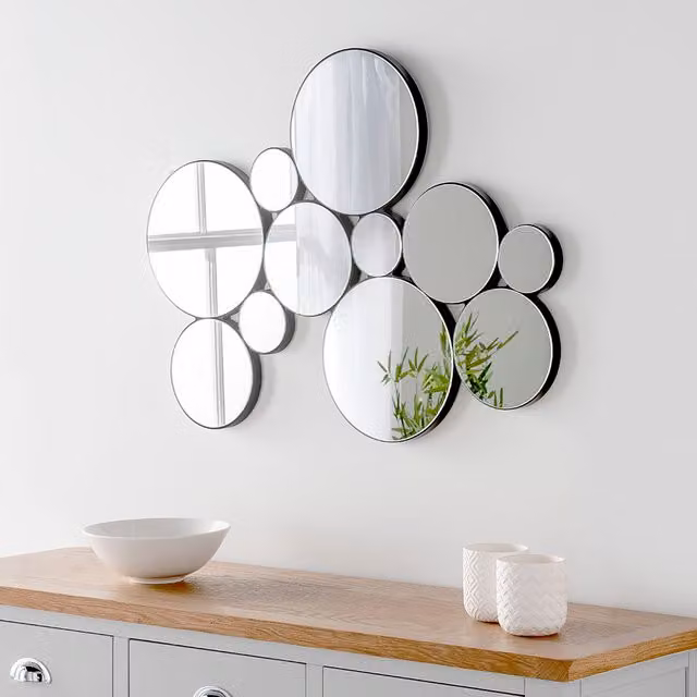Yearn Infinity Bubble Wall Mirror in Black Round Glass and Wood