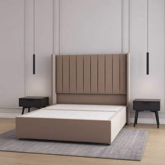 Regional Furnishings King Size Divan Bed in Bronze Plush Velvet with 54 inch Headboard