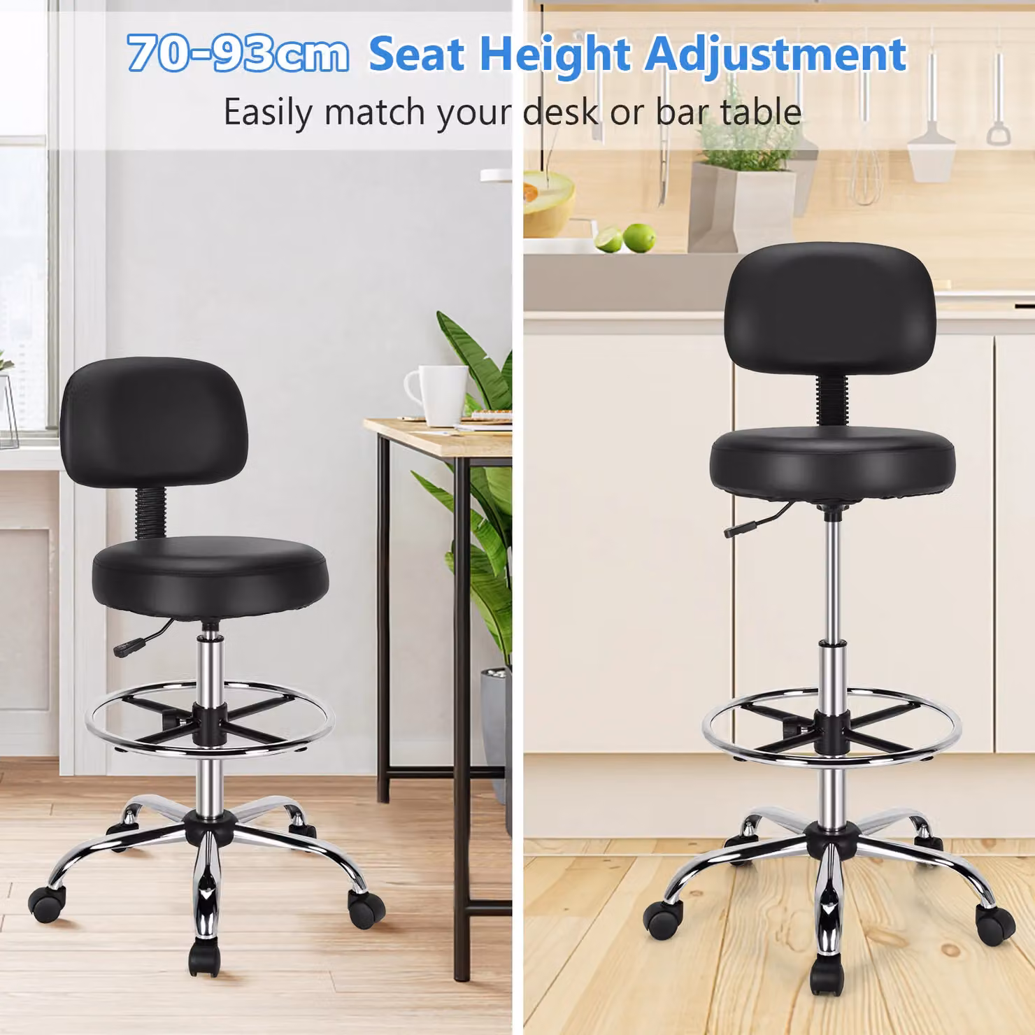 Costway Ergonomic Drafting Chair, Height Adjustable Swivel Office Stool in Black Synthetic Leather – 5