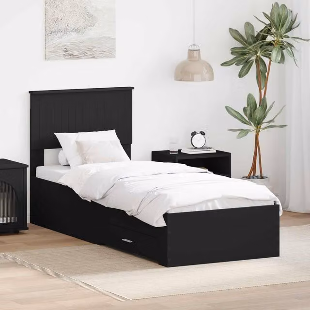 Berkfield Home Modern Bed Frame with Drawers in Black and Silver, Engineered Wood, W: 75 cm x L: 190 cm – 1