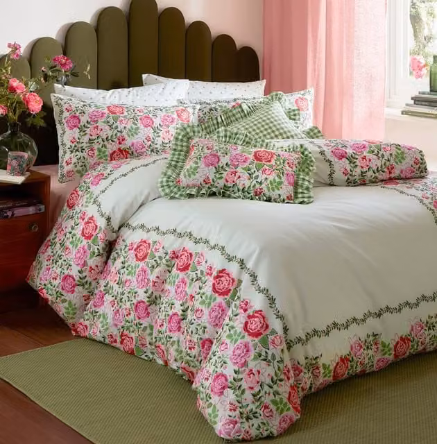 Cath Kidston Dolly Rose Reversible Floral Cotton Percale Duvet Cover Bedding Set Multicolour