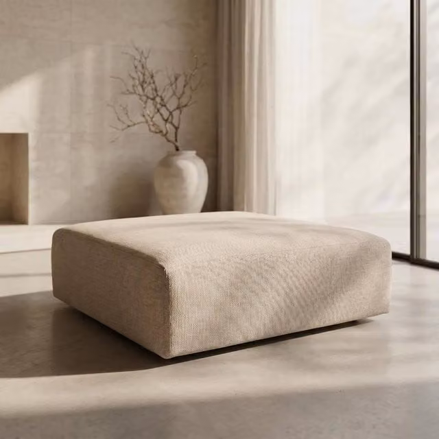 Abakus Direct Tokyo Footstool in Cream Brushed Tweed Fabric