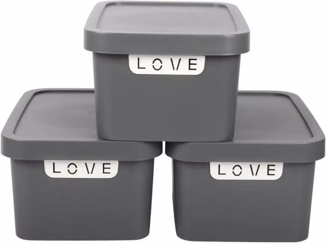 PAWNORA Pack of 3 Plastic Storage Boxes with Lid, 7.5L, Dark Grey