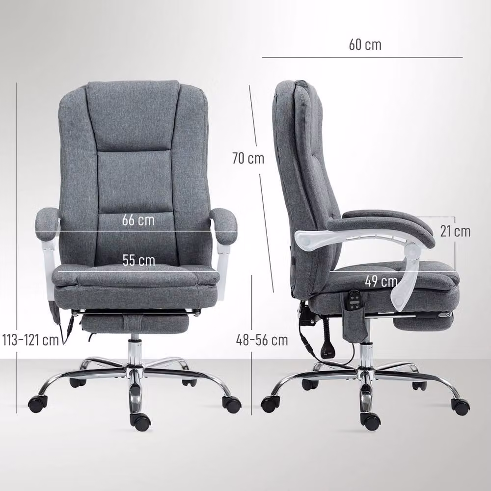 VOGREX Grey Fabric Heated Massage Reclining Executive Office Chair with Footrest and Headrest – 2