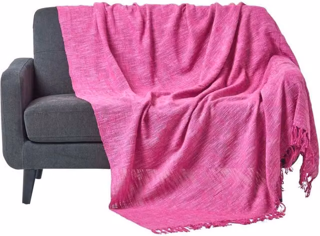 Homescapes Pink Woven Cotton Throw with Fringes, W/D/H: 255 x 225 cm