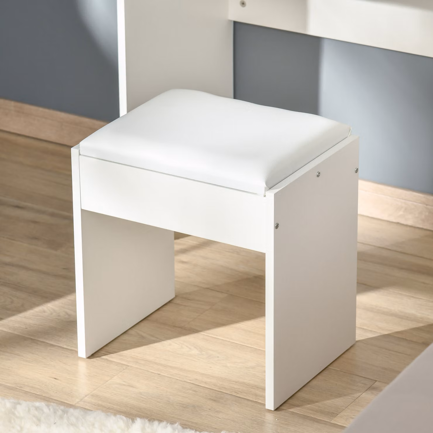 HOMCOM White Makeup Desk with Drawer, Flip-up Mirror and Cushioned Stool Vanity Table Set – 4