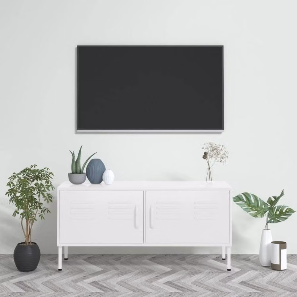 Berkfield Home White Steel TV Cabinet W: 105 cm, D: 35 cm, H: 50 cm – 2