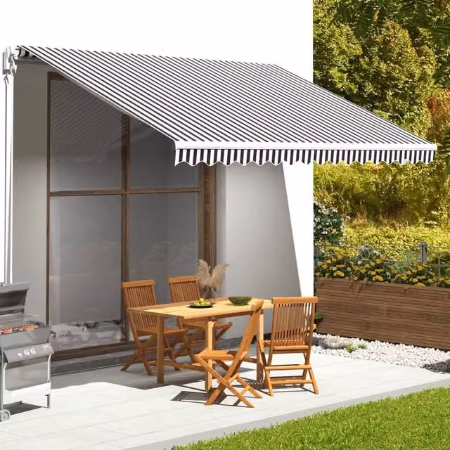 Berkfield Home Replacement Awning Fabric in Anthracite, White and Black, Polyester, W: 4.5 m, D: 3.5 m – 1