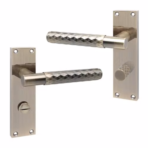 Golden Grace Hardware Victorian Knurled Long Backplate Bathroom Door Handle Set in Antique Brass