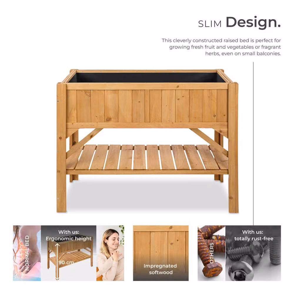 tectake Wooden Raised Bed in Brown, W/D/H: 119 x 57 x 90 cm – 3