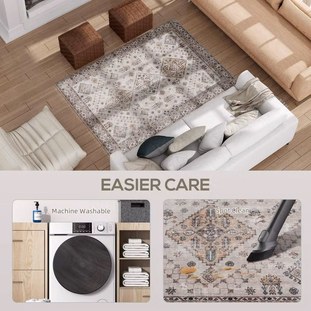 Wyld Haus Kefado Beige Vintage Style Washable Rectangular Rug W: 170 cm, D: 120 cm – 3