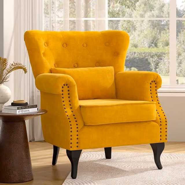 Komore Yellow Velvet Retro Tub Armchair with Integrated Armrests