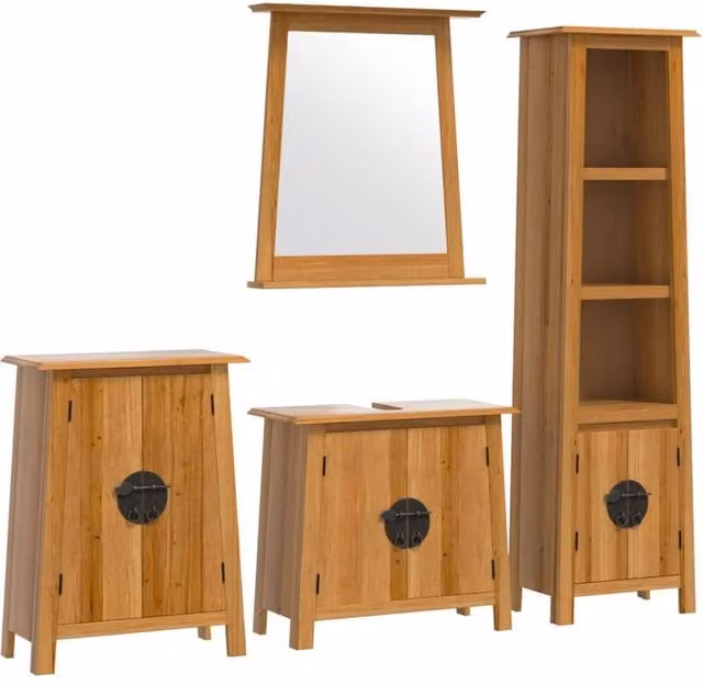 Berkfield Home 4 Piece Rustic Brown Solid Wood Pine Bathroom Furniture Set