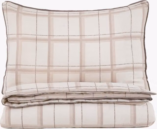 Perch & Parrow Bramble Check Brushed Cotton Duvet Cover Set, Beige, 140 x 200 cm