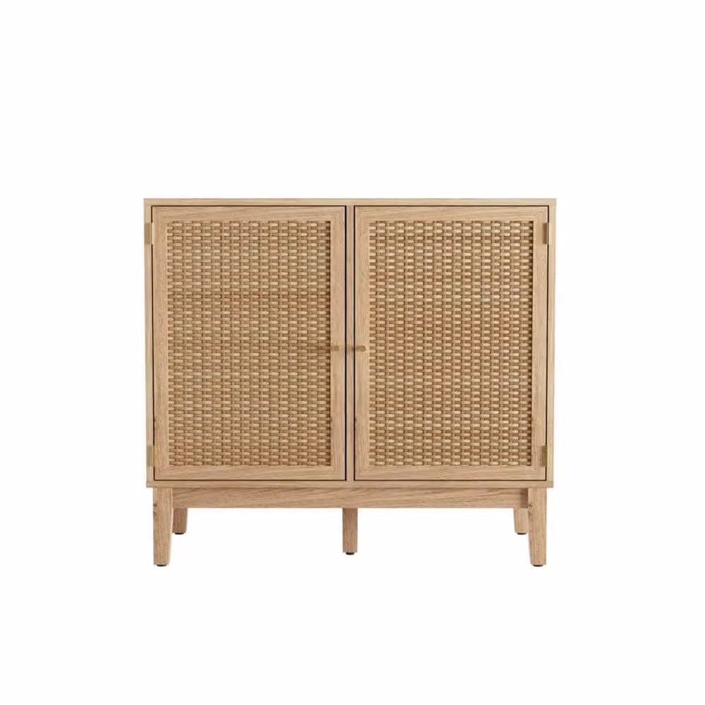 Wyld Haus Waterford Oak and Woven Rattan Small 2-Door Sideboard in Natural – 2