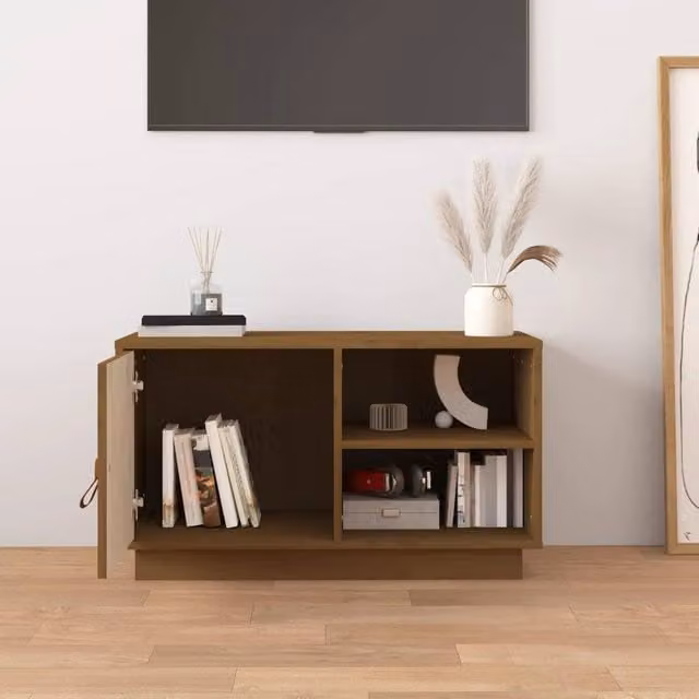Berkfield Home TV Cabinet in Honey Brown Solid Pine Wood, W/D/H: 70 x 34 x 40 cm