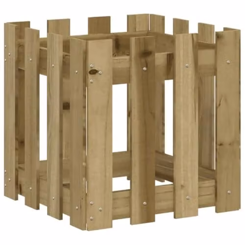 vidaXL Brown Impregnated Pine Wood Garden Planter with Fence Design, W/D/H: 40 x 40 x 40 cm
