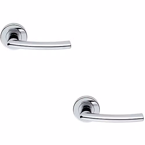 Loops Pair of Oval Curved Bar Door Handles with Concealed Fix Round Rose in Polished Chrome