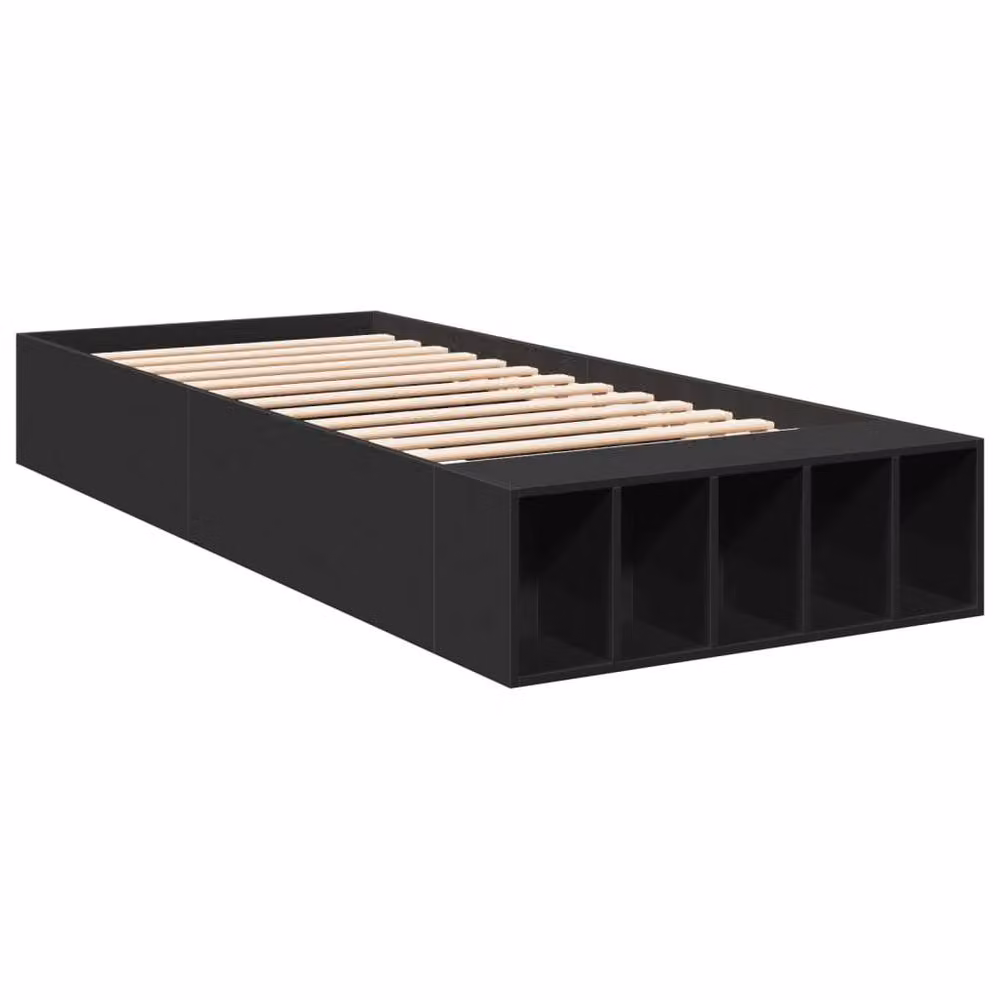 Berkfield Home Modern Small Single Bed Frame in Black with Side Compartments, W/D/H: 80 x 190 x 75 cm – 3