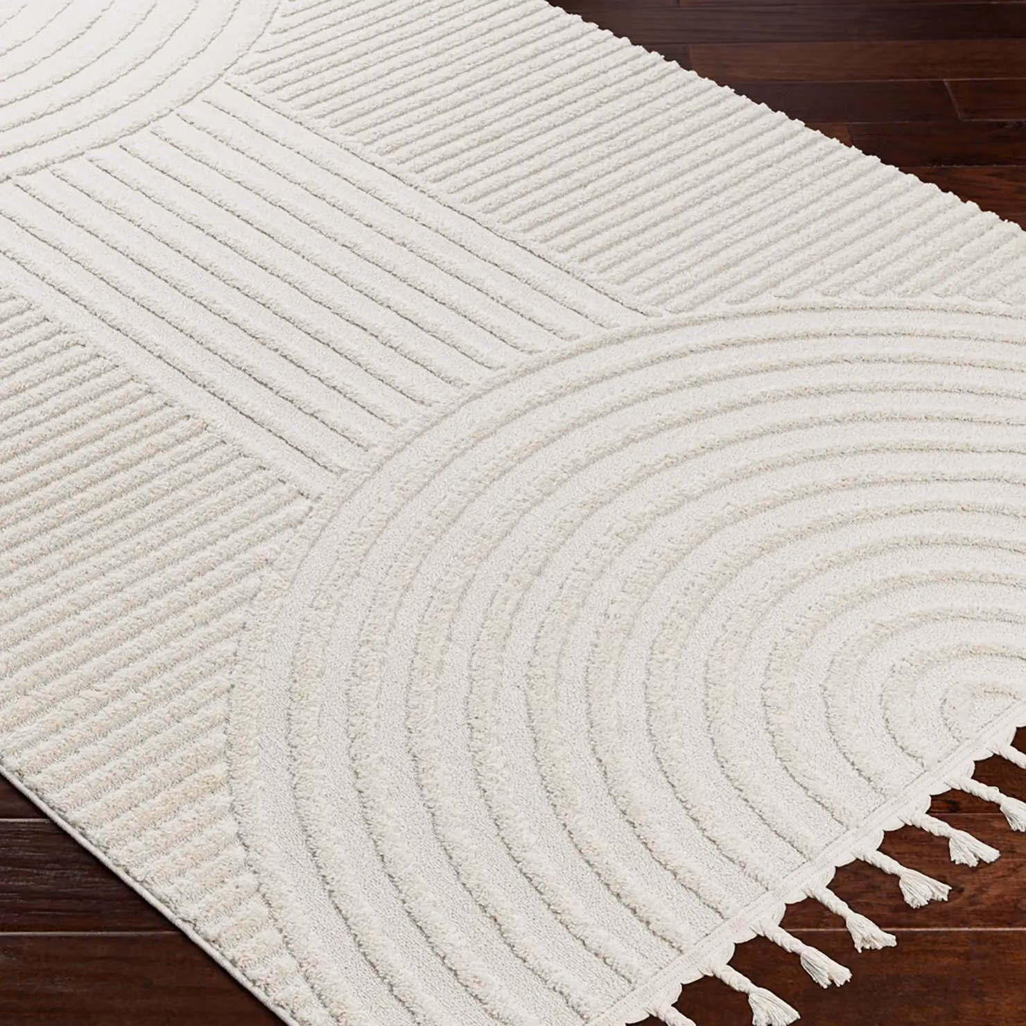 Livabliss Nora Geometric Grey and White High Pile Fringe Rug, W: 120 cm, L: 170 cm – 3