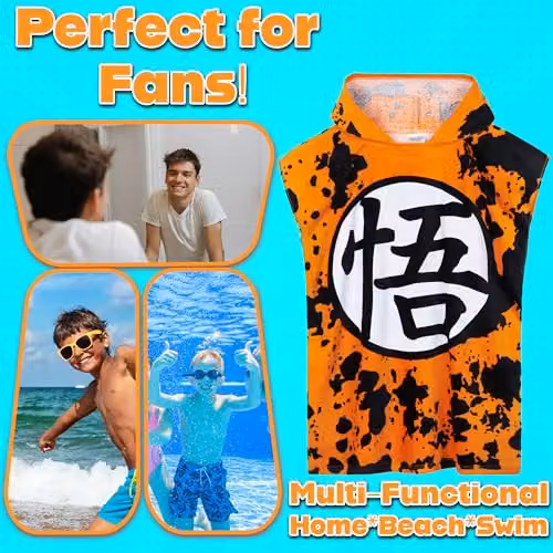 Get Trend Dragon Ball Z Hooded Cotton Bath Towel Poncho for Kids and Teens, Orange – 3