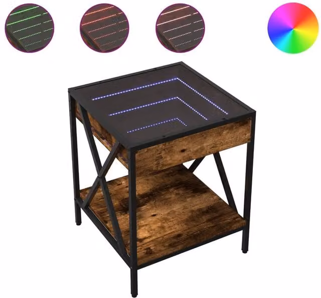 Berkfield Home Infinity LED Bedside Table in Smoked Oak Brown, W/D/H: 40 x 40 x 49 cm – 1