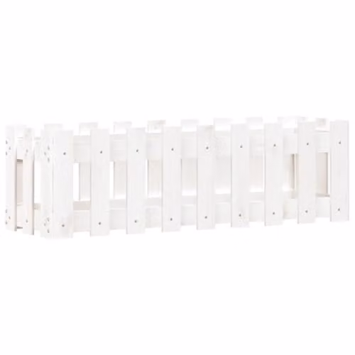 vidaXL White Wooden Garden Raised Bed with Fence Design W/D/H: 100 x 30 x 30 cm