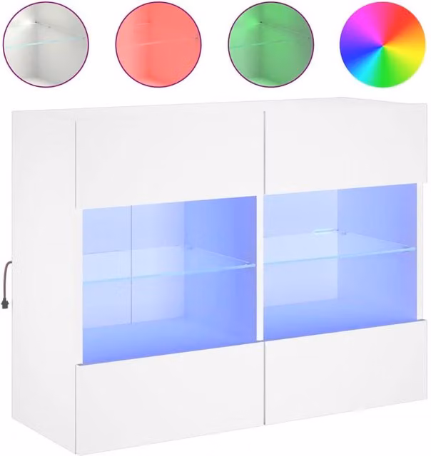 Berkfield Home Modern White Glossy Wall Mounted TV Cabinet with Integrated LED Lighting and Internal Shelves, W/D/H: 78.5 x 30 x 60.5 cm