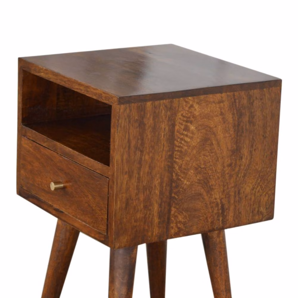 Direct Wicker Mini Chestnut Bedside Table in Dark Brown with 1 Drawer and Open Shelf – 2