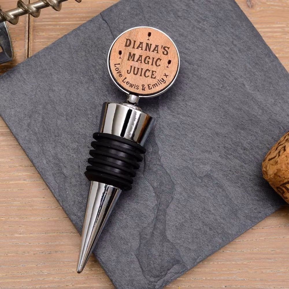Uniqueful Personalised Cherrywood Bottle Stopper in Silver