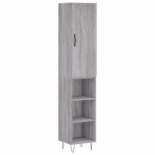 vidaXL Modern Grey Sonoma Highboard with Hinged Doors and Internal Shelves, W/D/H: 34.5 x 34.0 x 180.0 cm