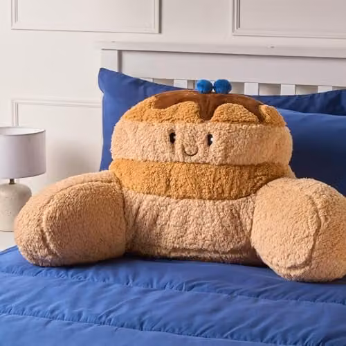 OHS Blueberry Pancake Cuddle Cushion in Brown, Soft Teddy Fleece Reading Pillow, W/D/H: 75 x 36 x 38 cm – 1