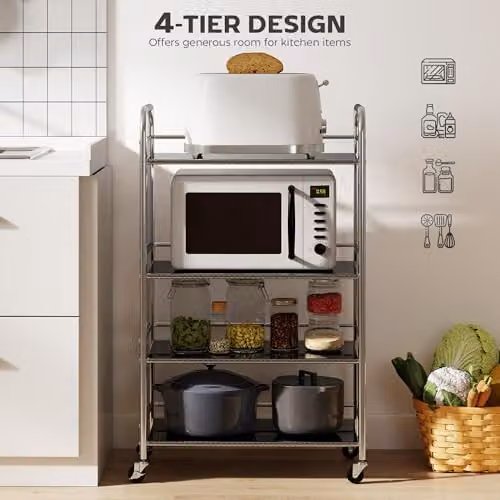 HOMCOM 4 Tier Stainless Steel Storage Trolley with Adjustable Shelves and Castors, Silver, W: 60.0 cm, D: 35.0 cm, H: 100.0 cm – 3