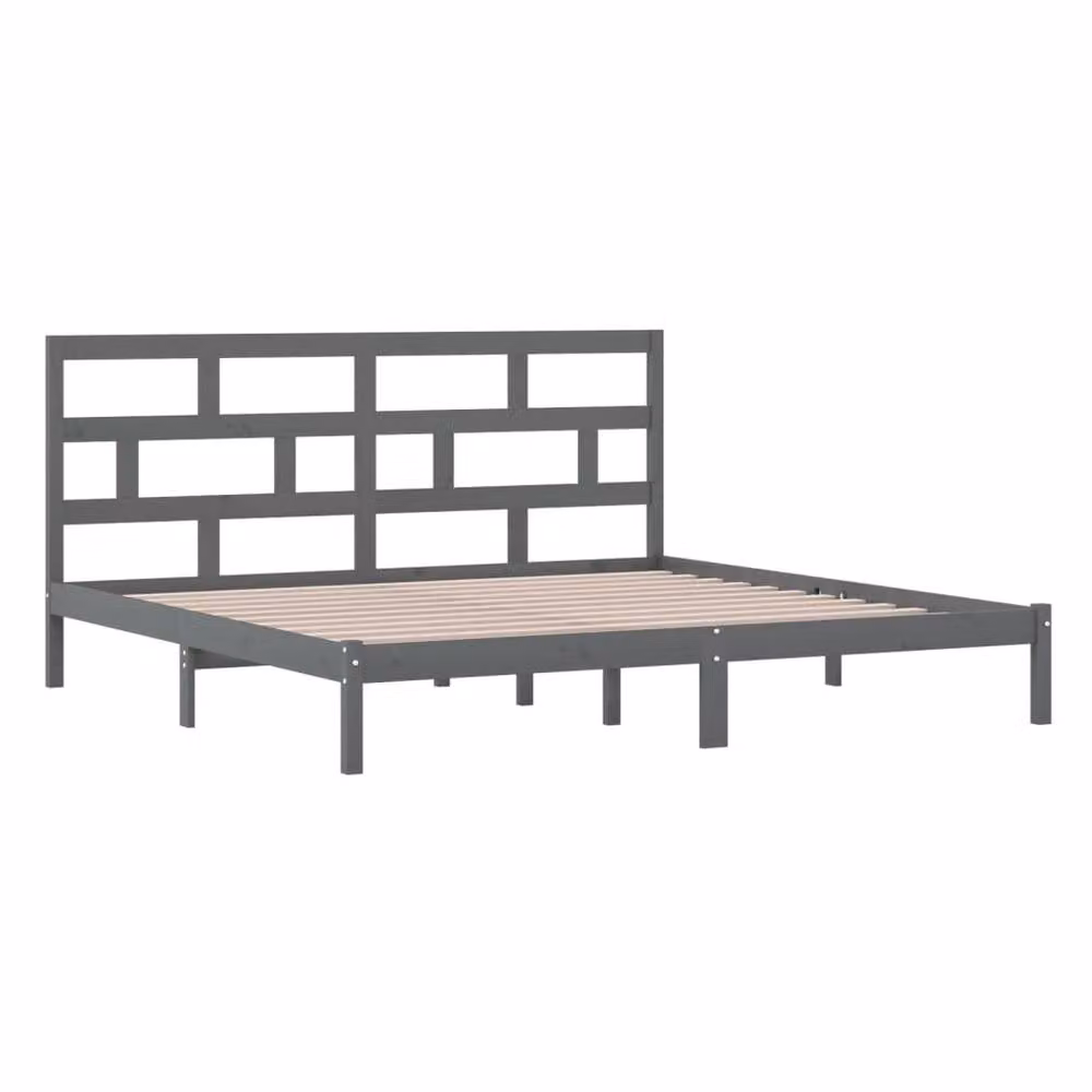 Berkfield Home Grey Solid Pine Wood Bed Frame W/D/H: 200 x 200 cm – 3