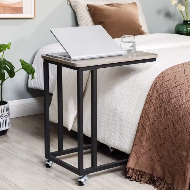 VASAGLE Industrial Style Rolling Side Table with Castors and Adjustable Feet, Brown