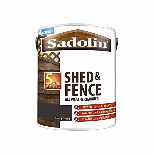 Sadolin Ebony Wood Water-Based Shed and Fence Protection Woodstain, Black, 5 l – 2