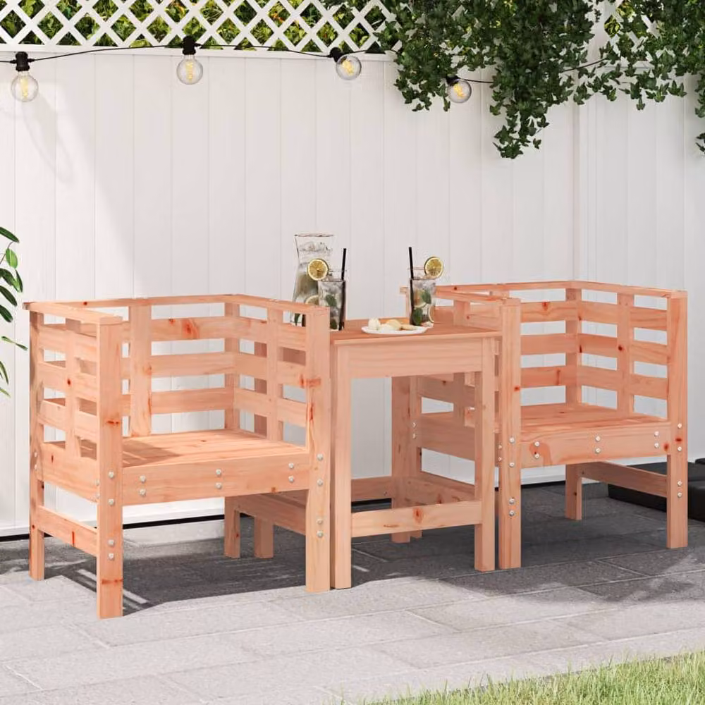 Berkfield Home Beautiful Garden Chairs, 2 Piece Set, Solid Douglas Wood, Light Tan, W: 61.5 cm, D: 53 cm, H: 71 cm – 2
