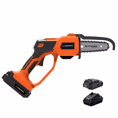 Yard Force CR20 Mini Cordless Chainsaw, Orange, 20V 2.0Ah Battery Powered Lightweight One Handed Pruning Saw