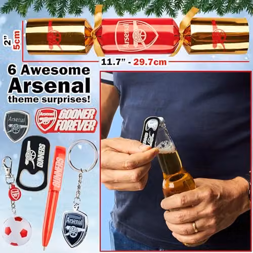 Get Trend Arsenal FC Pop Luxury Christmas Crackers, Pack of 6, Red and Multicolour – 2