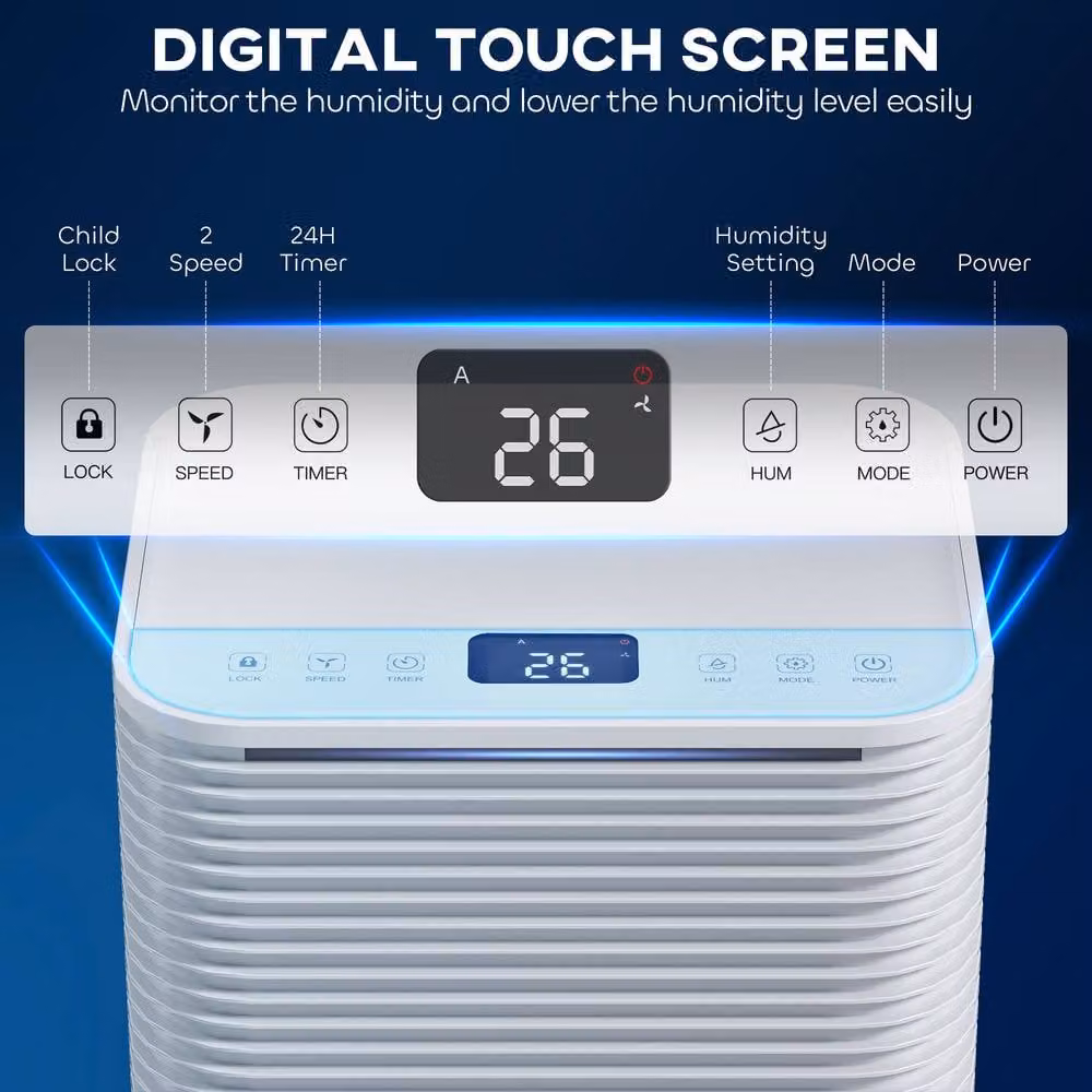 Rolipo 10L/Day Dehumidifier in White with 2L Tank, Humidity Sensor and 24H Timer – 5