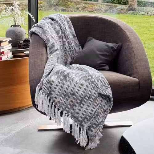 Allure Bath Fashions Chevron Herringbone Cotton Throw Blanket, Charcoal, W: 150 cm, D: 200 cm – 2