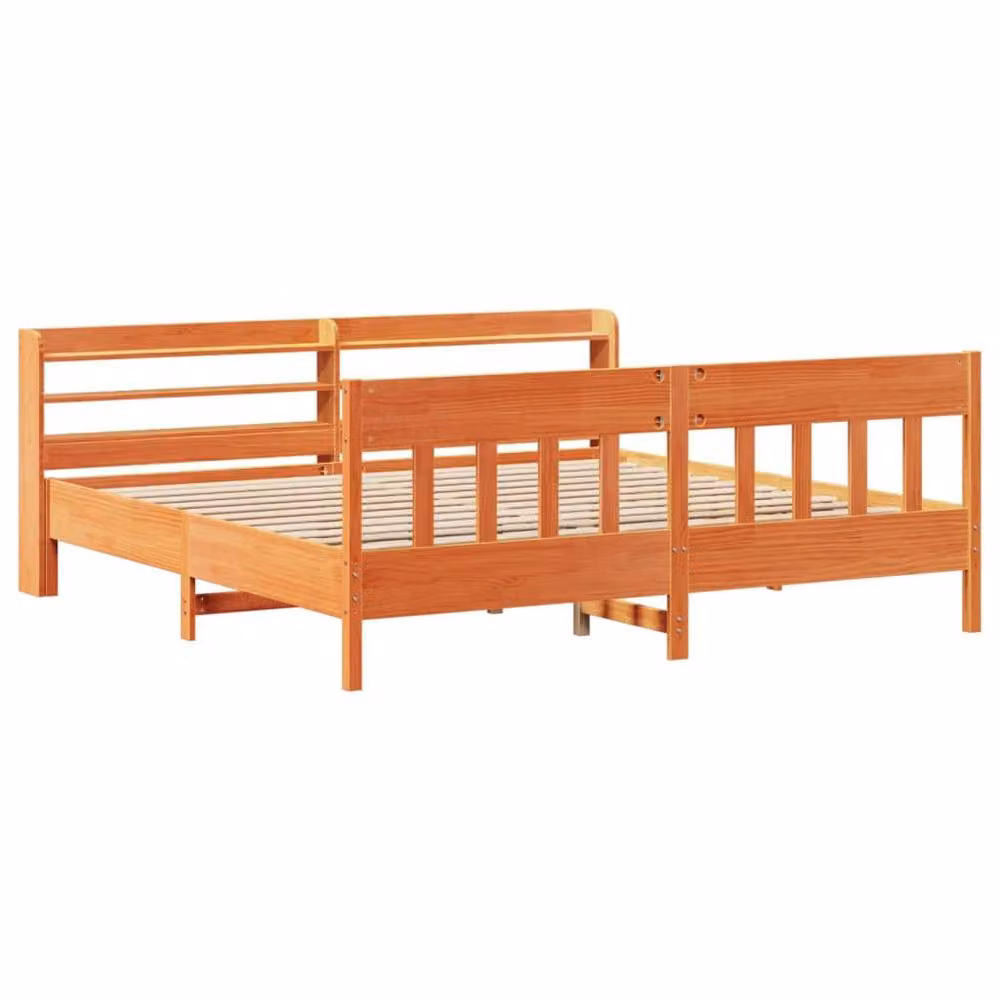 Berkfield Home Rustic Waxed Pine Bed Frame in Brown, 200 x 200 cm – 3