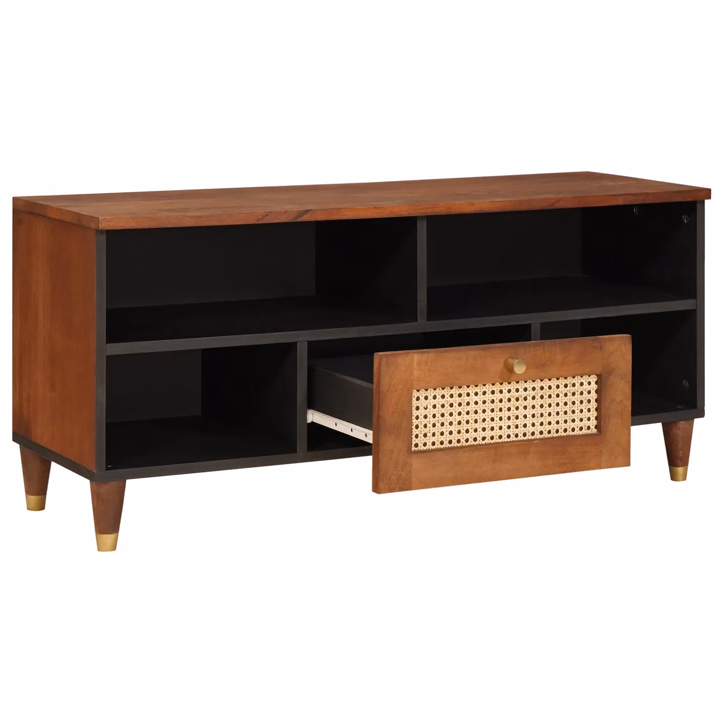Berkfield Brown Cane and Solid Mango Wood Home Media Storage Cabinet – 2