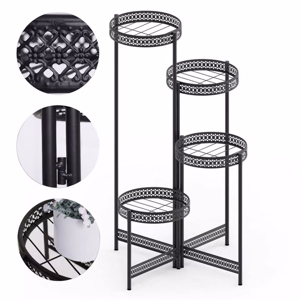 Living and Home 4-Tier Rotating Metal Plant Stand Display Shelf in Matt Black – 5
